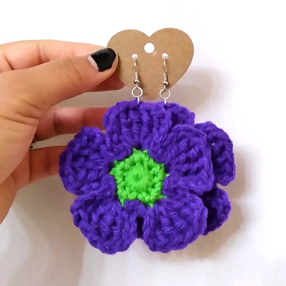 Royal Purple/ Lime Green Crochet Flower Earrings